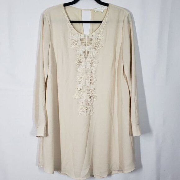 Astr The Label Crochet Lace Front Long Sleeve Shift Dress Cream Key Hole Back Md - Picture 1 of 13